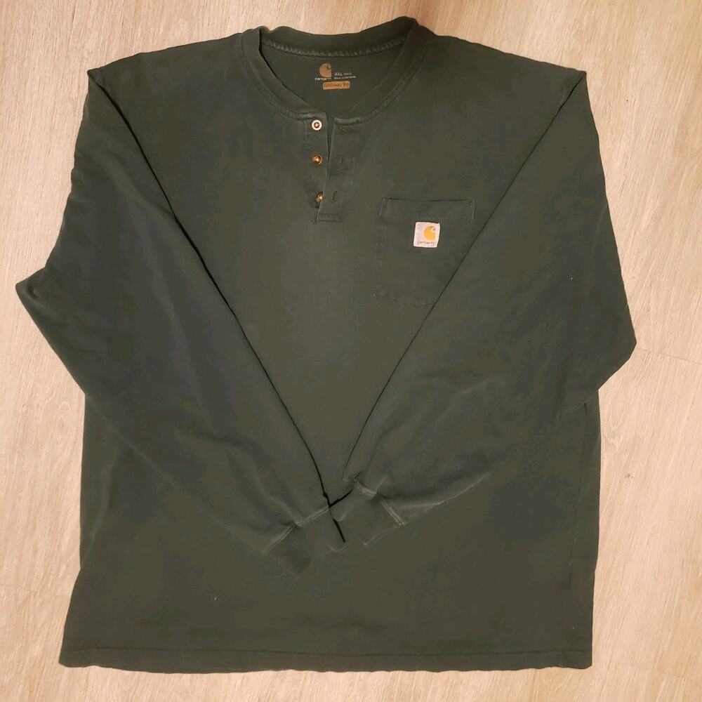 Carhartt Men's Original Fit Long Sleeve Pocket Henley Shirt Green 3XL Tall #D88C
